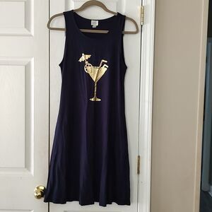 CUPIO Sleeveless Martini Print Knit Dress with 2 Side Pockets Navy Size S